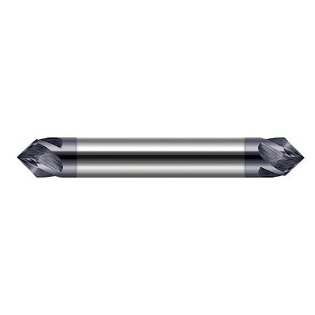 Harvey Tool 1/8 in. Shank dia. x 45 Degree per side Carbide Pointed Chamfer Cutter DE, 4 Helical Flutes, AlTiN Coated 785008-C3